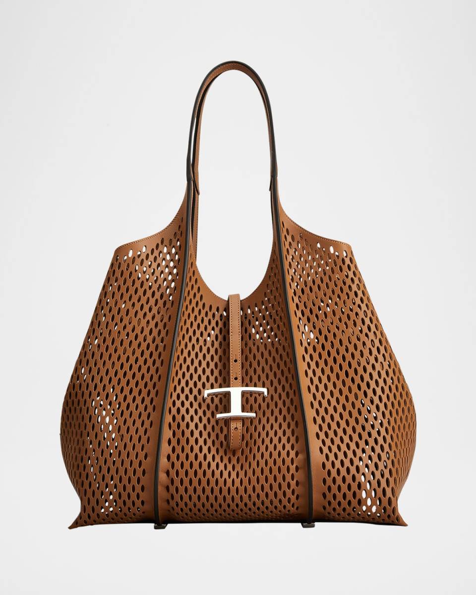 Medium Laser-Cut Leather T Timeless Shopping Tote Bag